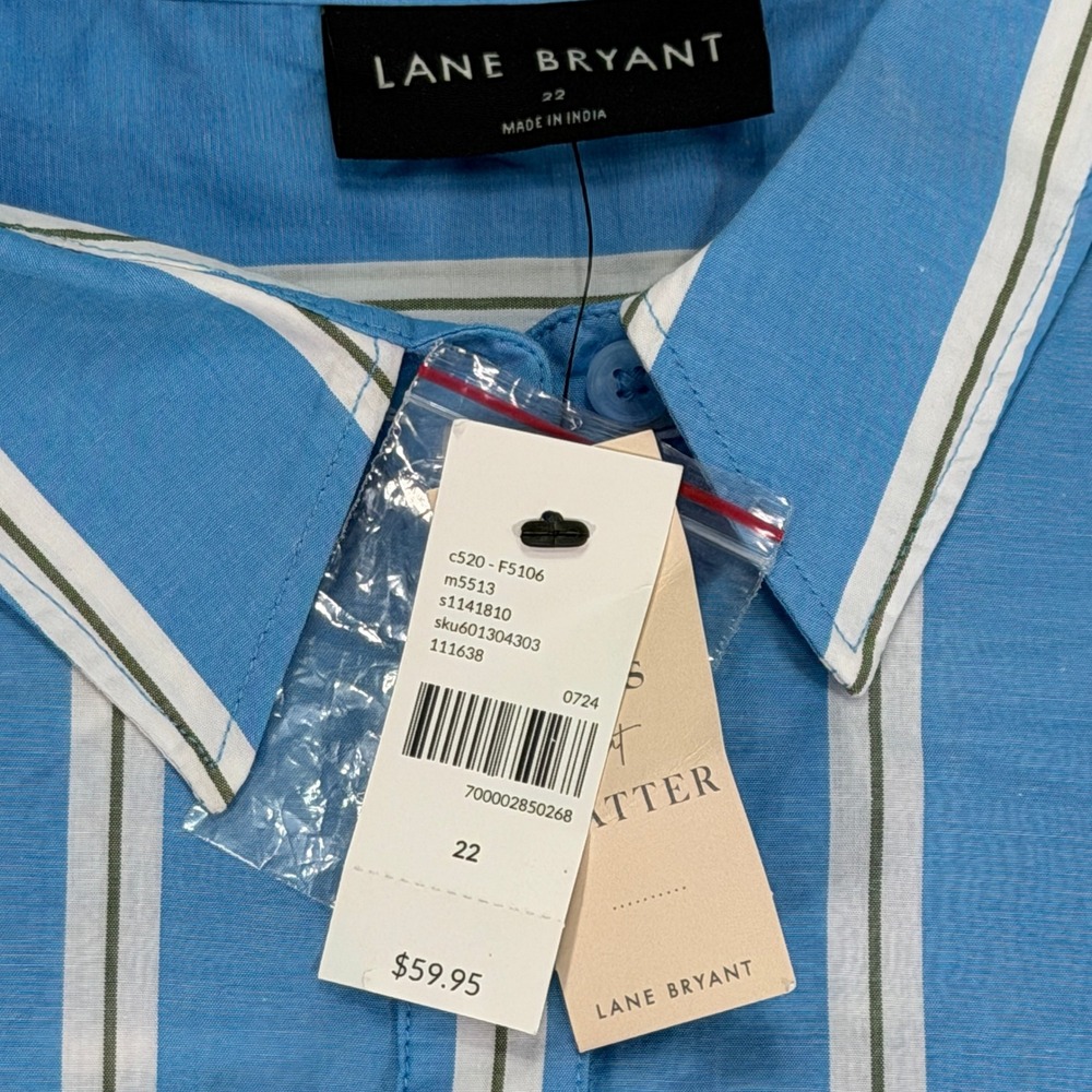 Lane Bryant Ruffle Sleeve Button Down Top Blue Stripe NWT Women's Plus Size 22 - Picture 6 of 11